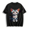 Cute Tabby Cat Print Casual Unisex Daily T-Shirt Pure Cotton T-shirt