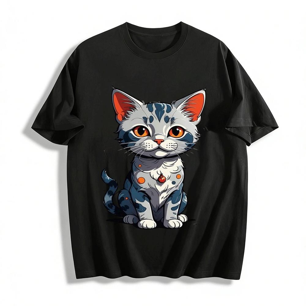 Cute Tabby Cat Print Casual Unisex Daily T-Shirt Pure cotton T-shirt XXS