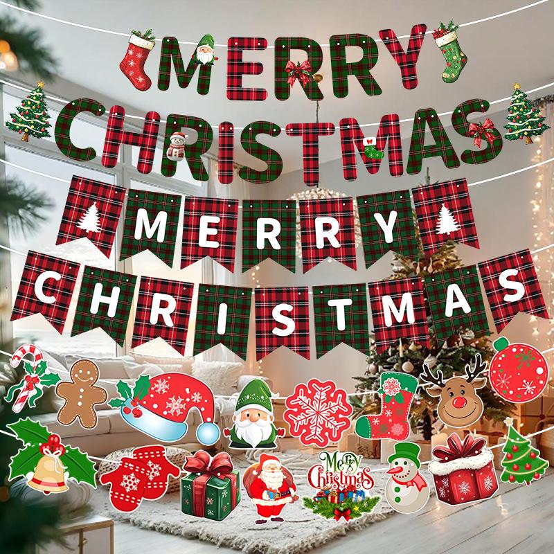 Christmas Decorations Letter Flag Banner Paper Christmas Flower Hanging Flag Atmosphere Decoration Party Decorations