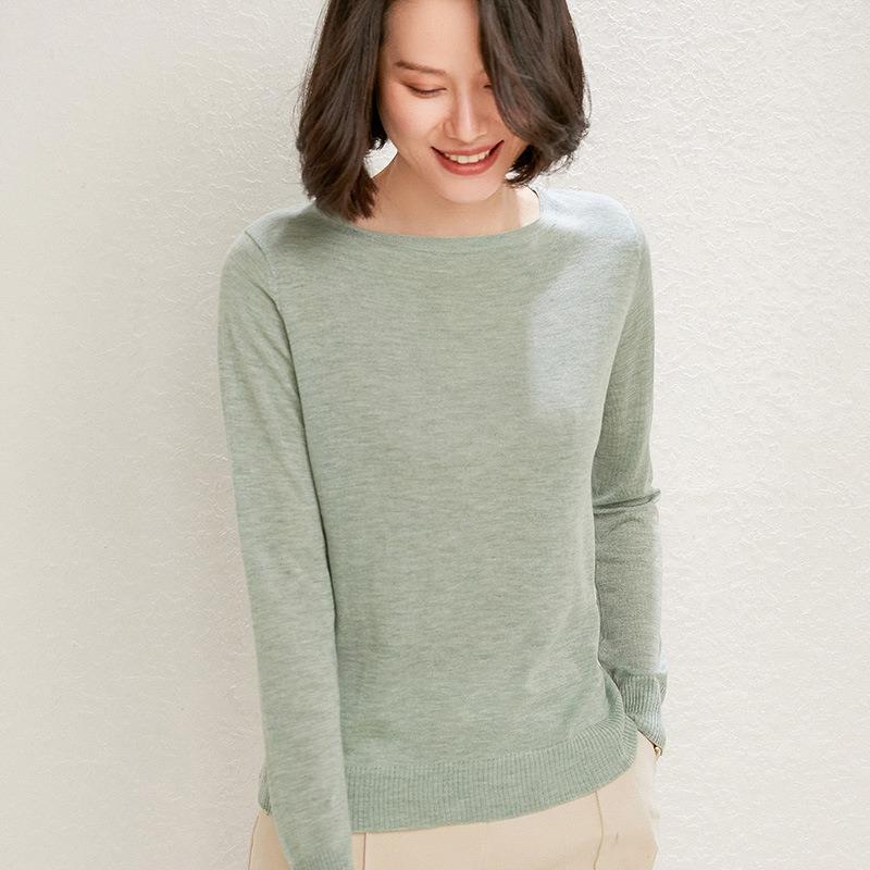 Vielseitiger niedriger Rundhals Skinny Shirt Damen Locker Einfarbig Pullover Unterhemd Dünnes Oberteil Strickpullover Pullover