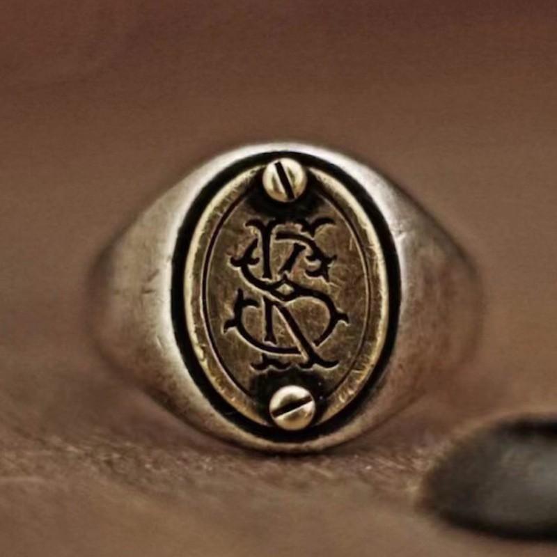 Handcrafted Adjustable Open Ring Men Women Sterling Double Layer Geometric Rivet Design Vintage Minimalist Jewelry