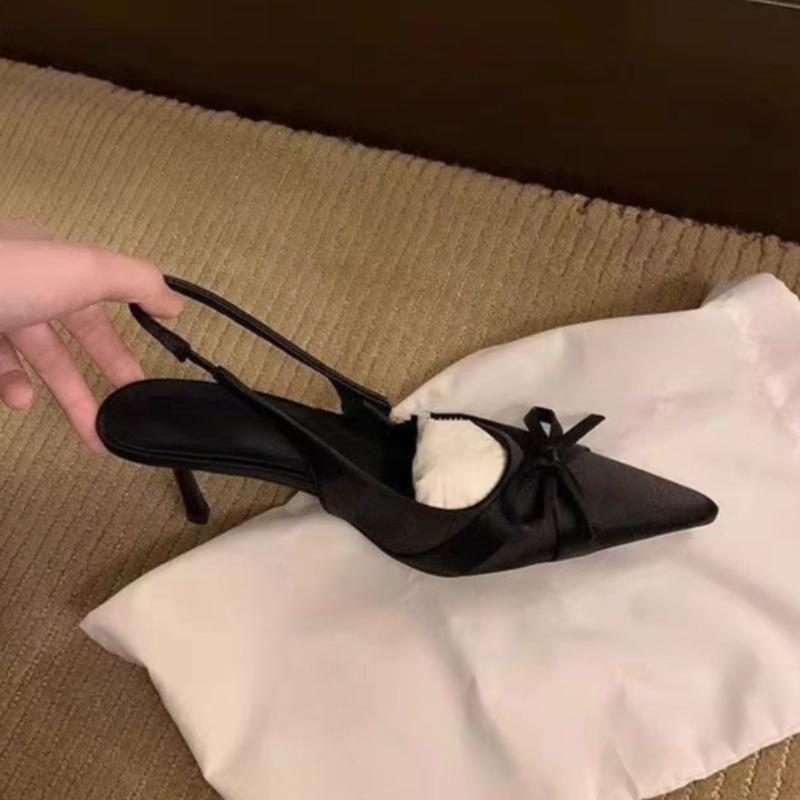 Fashion Pointed Toe High Heels Women Spring New Baotou Shallow Butterfly Knot One Strap Anti-slip Wear-resistant Stiletto Sandals