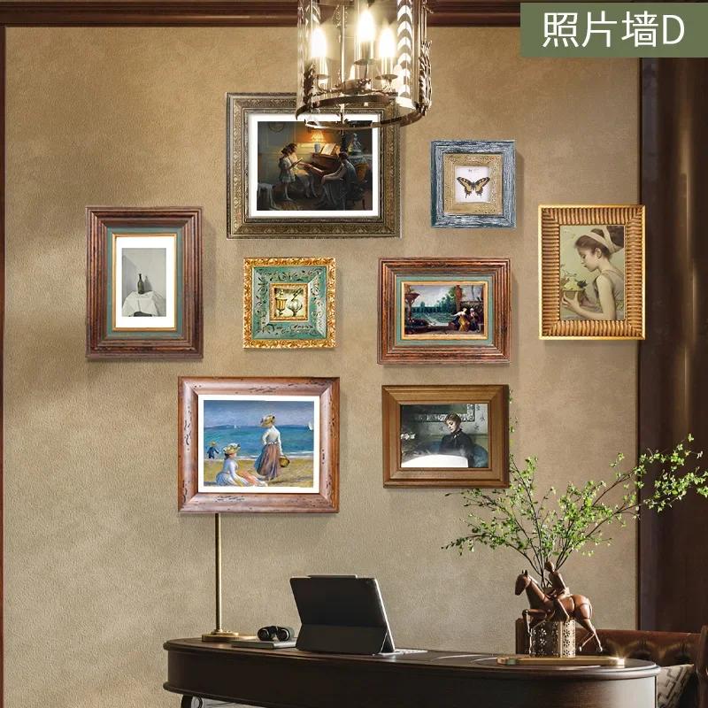 European Solid Wood Wall Hanging Frame Set Room Aesthetics Photo Frame Living Room Background Photo Frames Vintage Home Decor