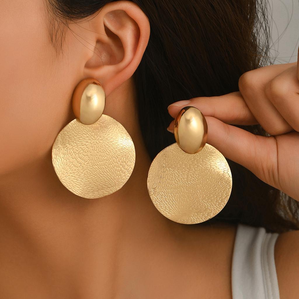 Orecchini Pendenti Ovali Testurizzati Vintage Grandi Borchie Statement a Disco Martellato Gioielli Minimalisti di Lusso per Donne