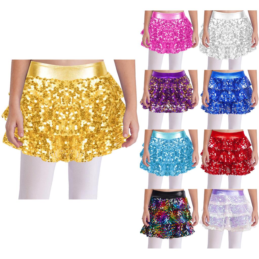 Copii Fete Pantaloni scurți cu fuste metalice cu paiete Tenute de dans latino de jazz Costum de performanță Îmbrăcăminte de dans
