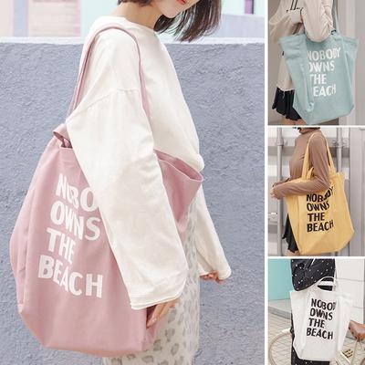 Literary and Simple Letter Shoulder Canvas Bag Female Student Large-capacity Portable Shopping Bag