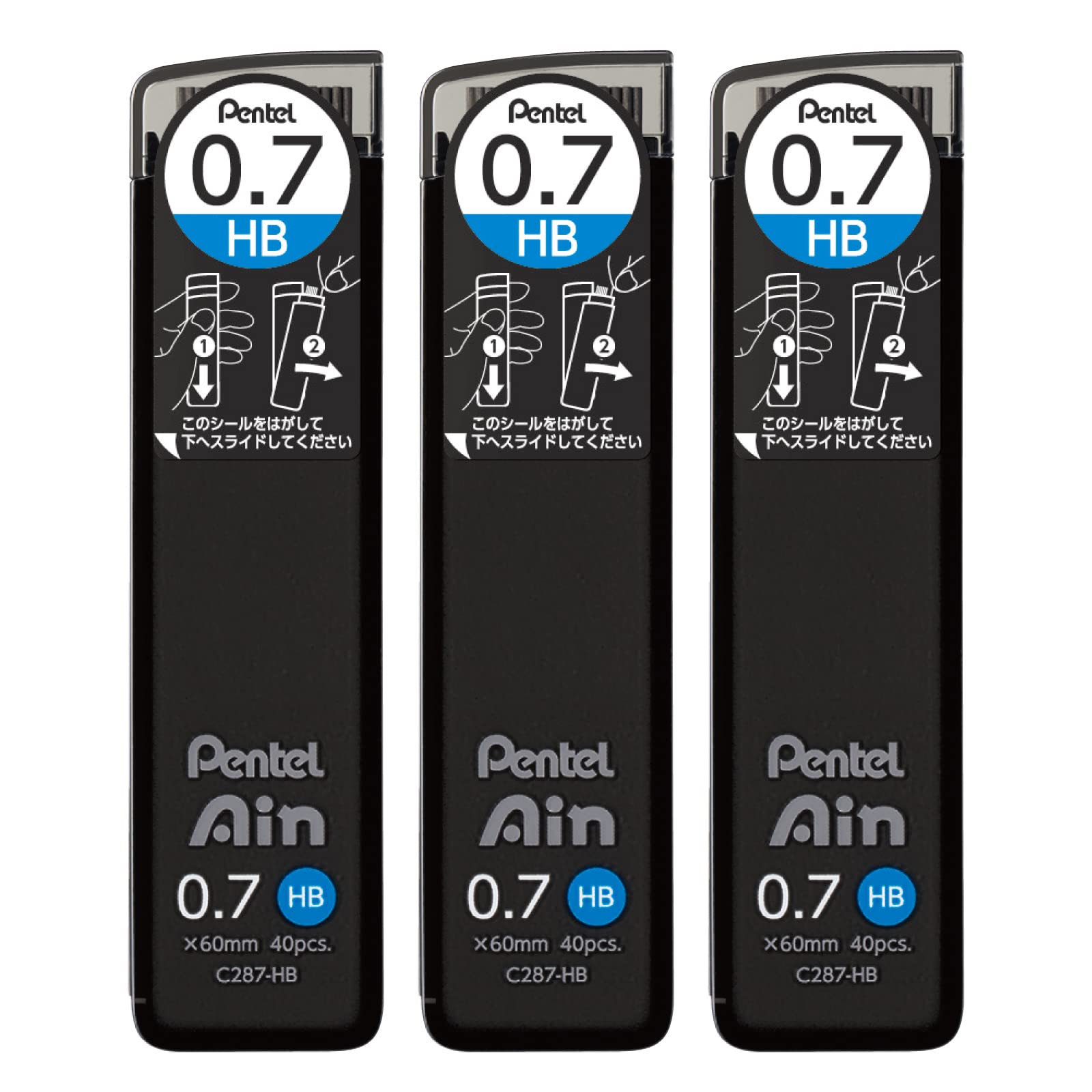 Pentel Ain Mechanical Pencil Lead, 0.7mm HB, 3-pack, AMZ-XC287HB3P