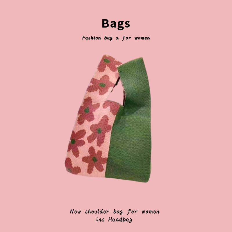 

Женская модная вязаная сумка-тоут с жилетом «Панда» — универсальная сувенирная сумка HyunA Little Flower зелёный/красный