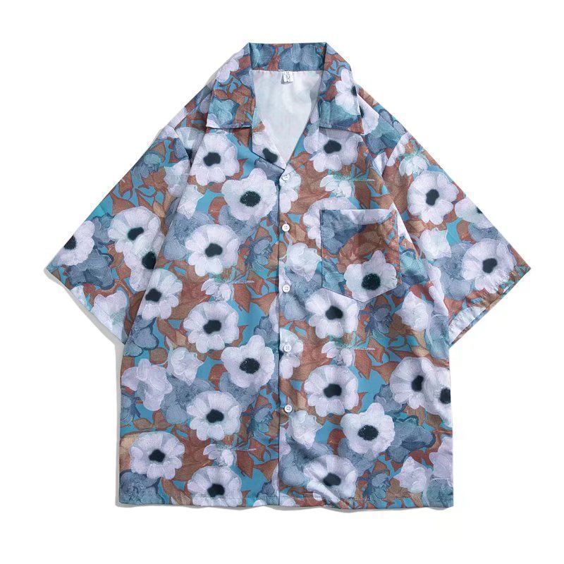 Pánská a dámská volná havajská košile s krátkým rukávem Neformální košile s rostlinným potiskem květin Elegantní pánské a dámské retro Harajuku velké velikosti Trendy Vintage