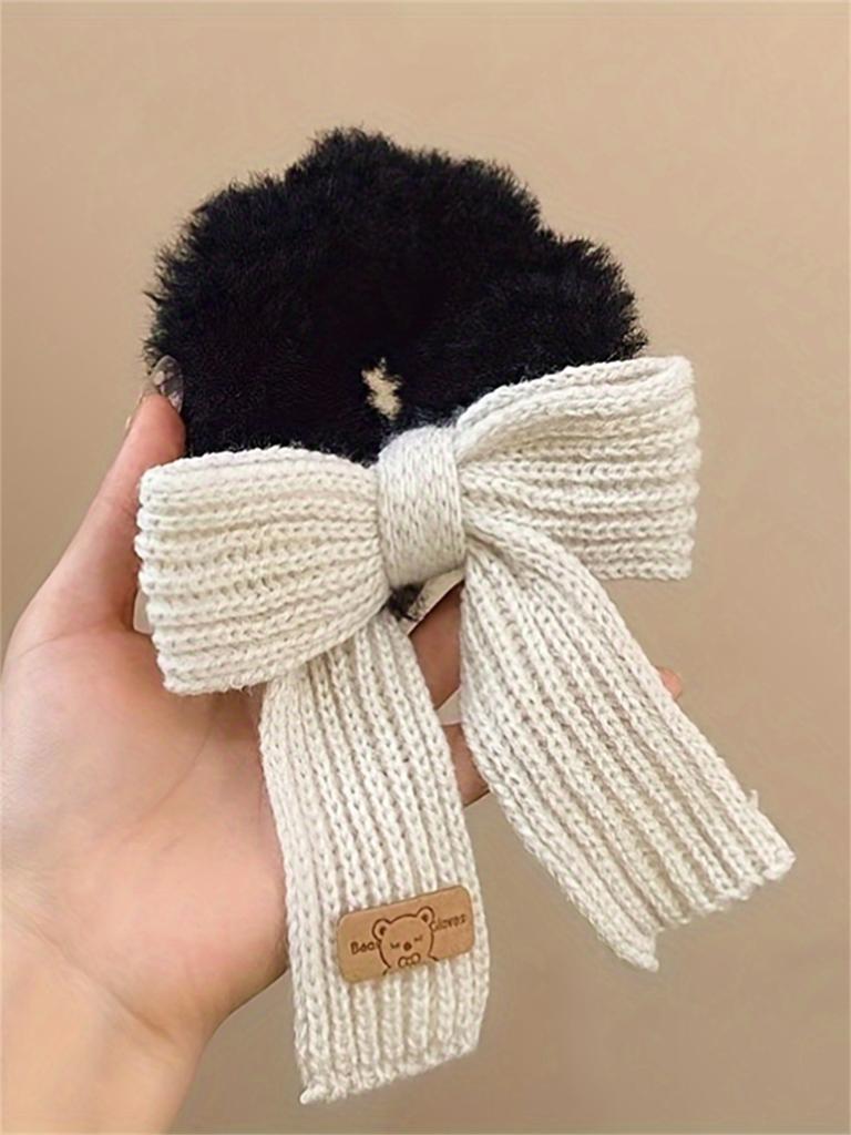 1pcs Soft Autumn and Winter Bow Plush Elastic Hair Ties | Ponytail Holders for Women's Party Outings and Daily Styling Accessori