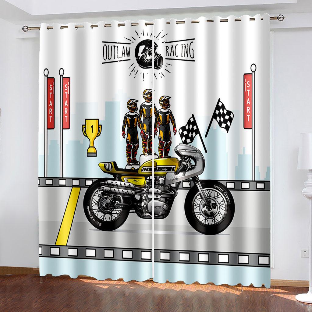 

Тканые шторы с принтом мультяшного мотоцикла, две независимые шторы слева и справа, затемняющие шторы для спальни 132cmx160cm