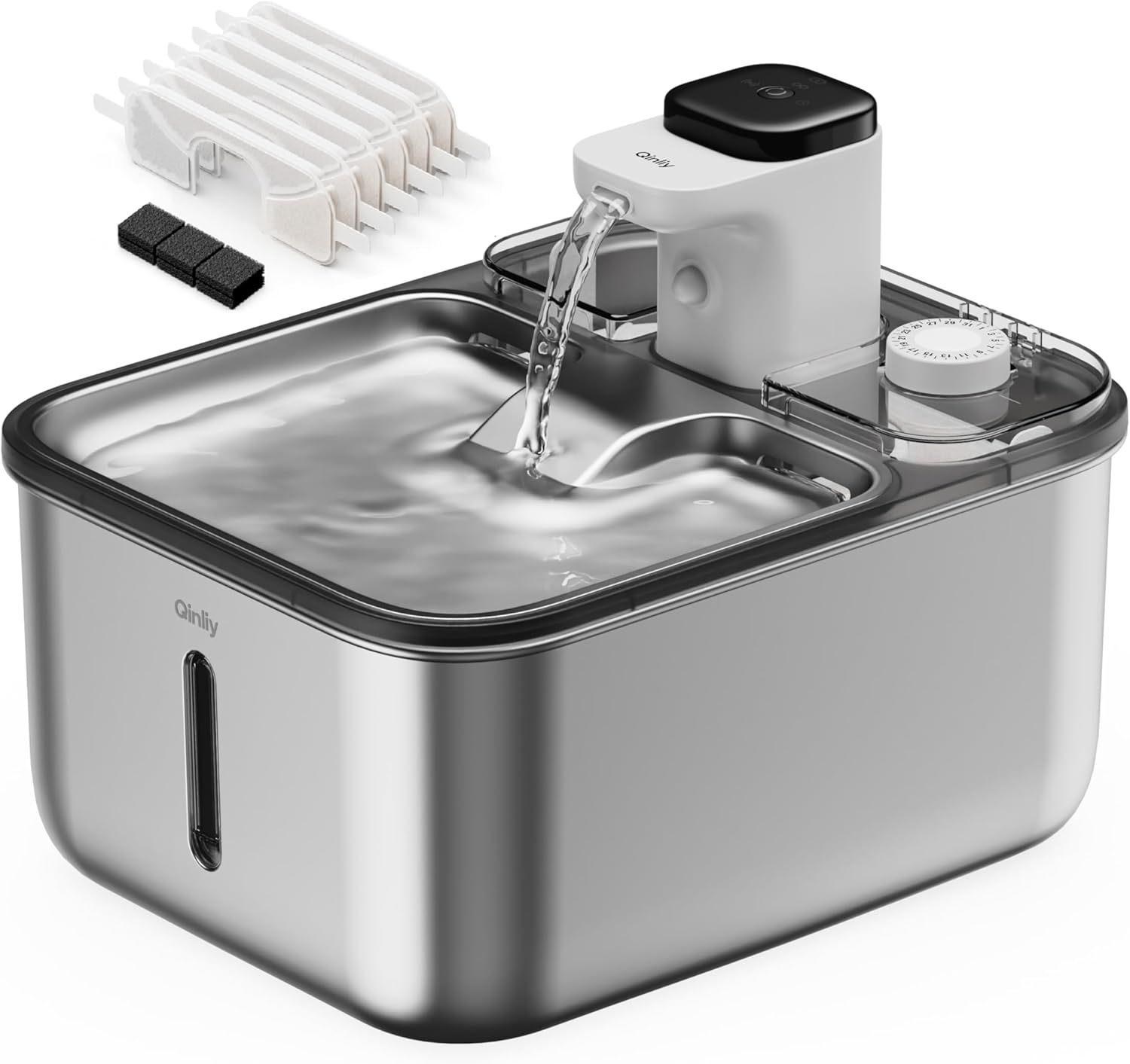 Smart Stainless Steel Wireless Cat Water Fountain with Filter 4000mAh