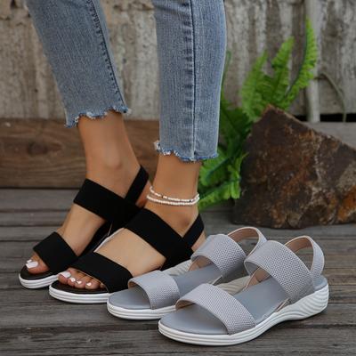 Sandalias de cuña de tela elástica tejida para mujer, sin cordones, ligeras, para caminar, talla grande, cómodas, zapatos de verano para mujer