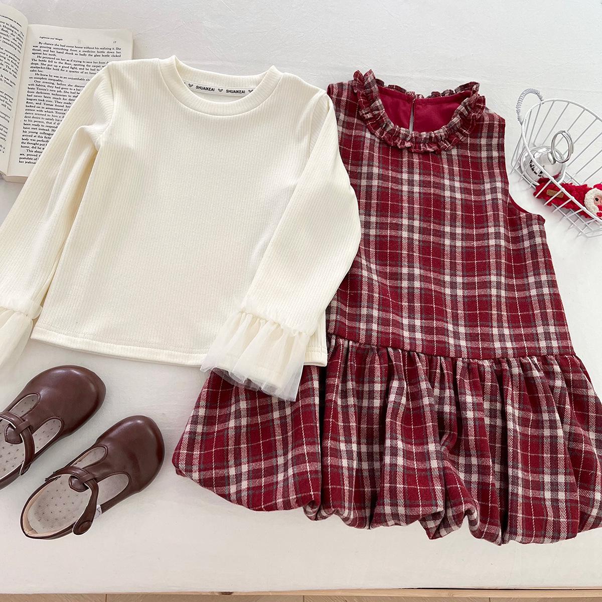 

Academy Style Plaid Tulip Dress & Shirt Set for Girls, Autumn 2025 130cm