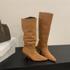 666-5~ French Pointed But Knee Boots Women's Boots New Tall Stacking Boots In Autumn and Winter 2025