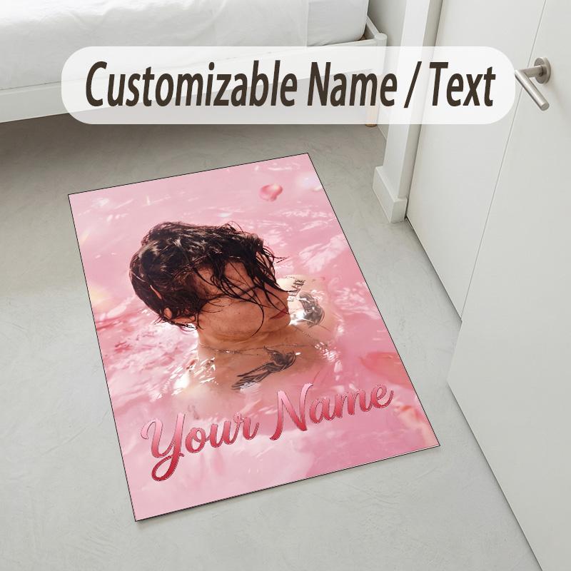Personalized Crystal Velvet Carpet,Harry Styles Custom Printed Name, Plush Area Rug For Home Indoor Decor