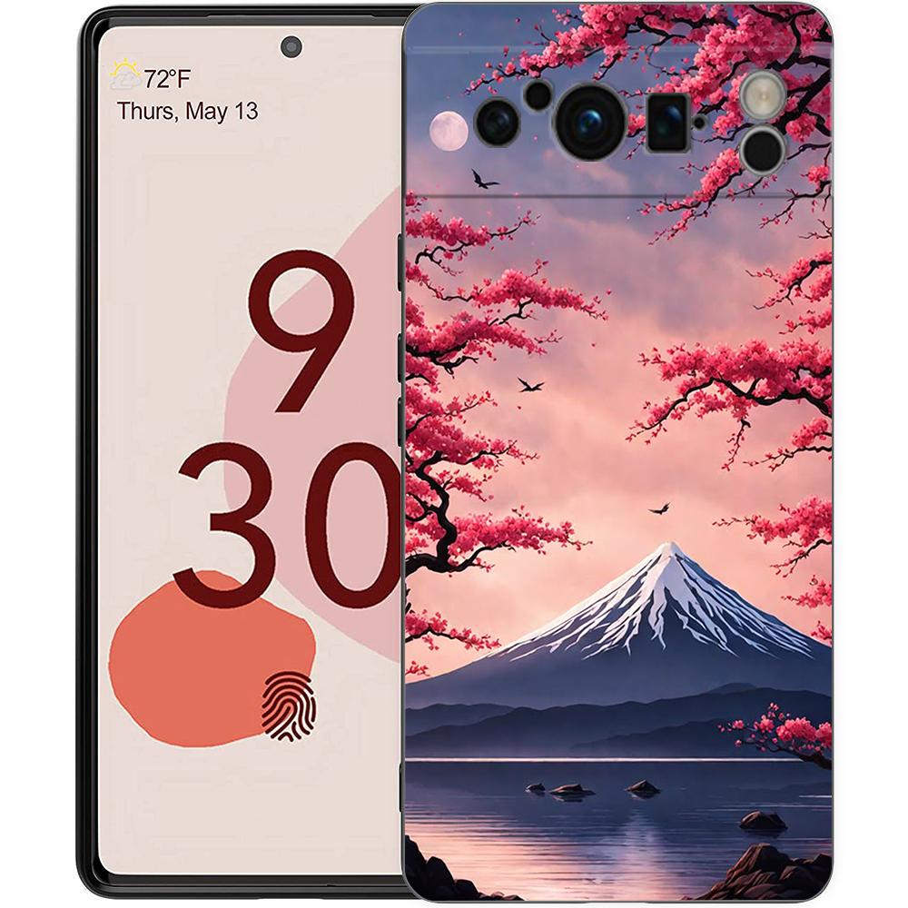 Japan Mount Fuji Painting Cherry blossom Phone Case For Google Pixel 9 8 9A 8A 7 7A 6 Pro XL 6A 5G Black Soft Back TPU Cover
