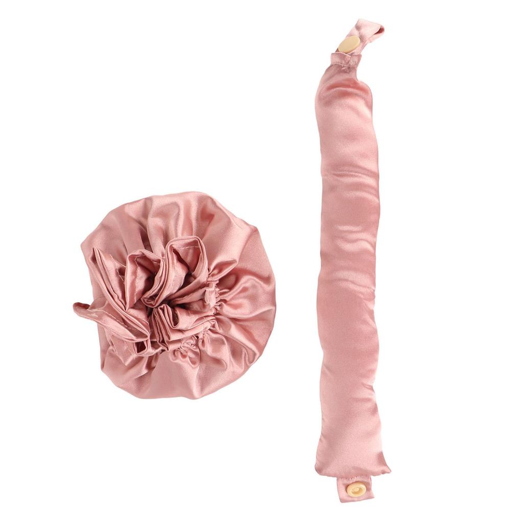 Heatless Bun Hair Styling Kit Cloth Portable Soft Satin Heatless Curler for Sleeping Long Hair Dusty Pink