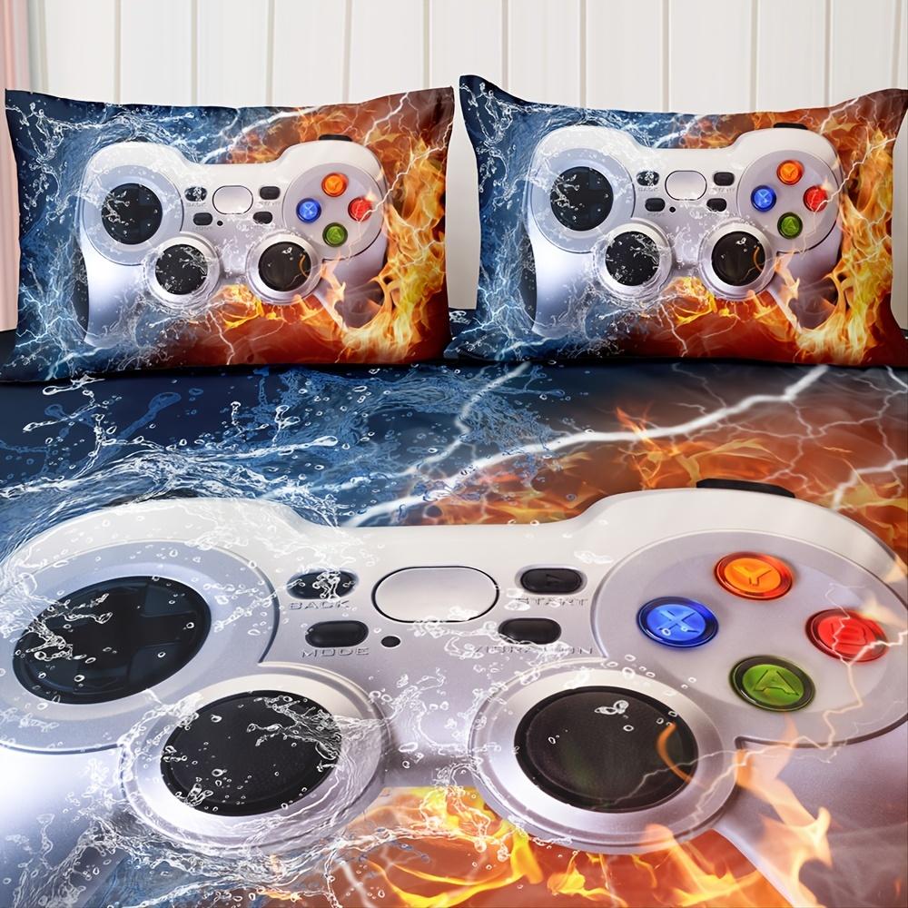 Boys Gamer Room Decor Gamepad Bedding Set King Size,Boys Video Games Comforter Cover,Young Man Misty Fire Gaming Duvet Cover