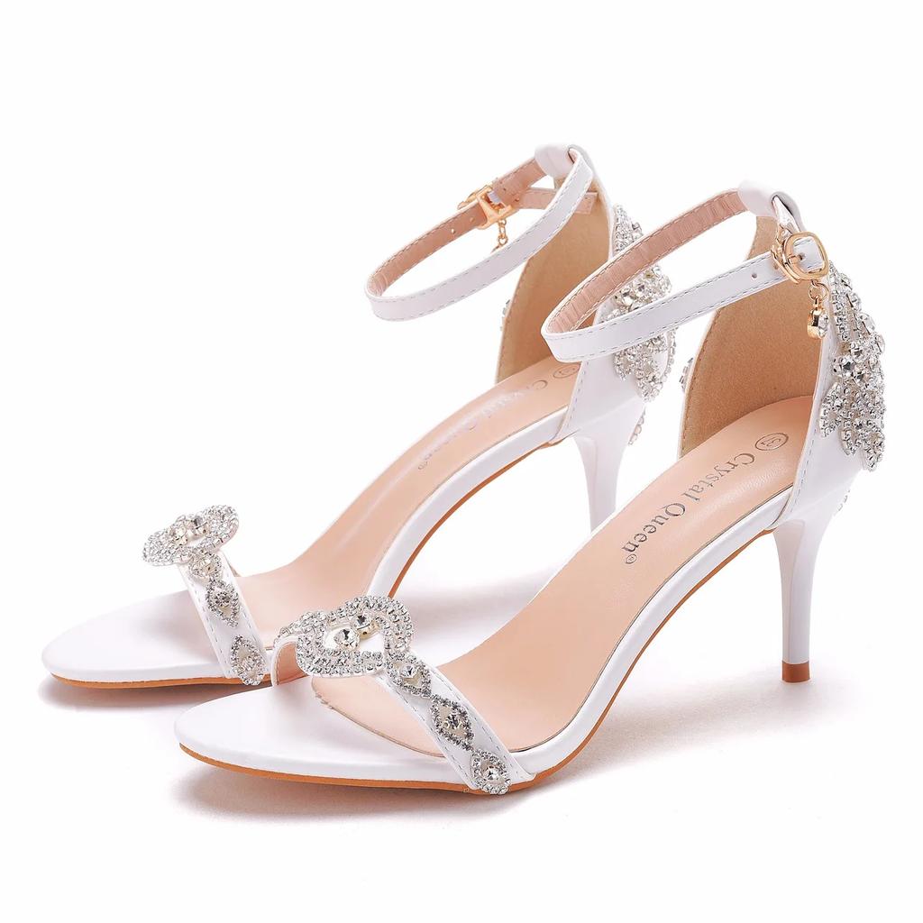 Fashion Shallow Sandals For Women Rhinestone Buckle Strap PU 9.5CM Thin Heels Party Dress Fashion Women Pumps Zapatos De Mujer