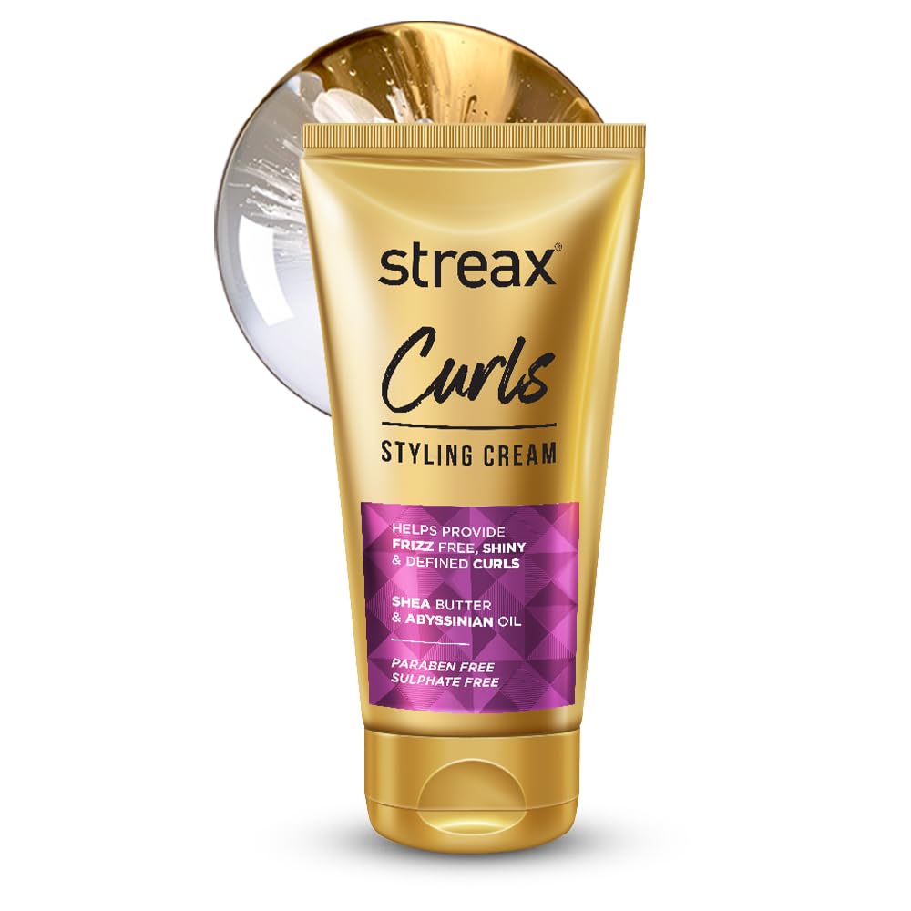 Crème Coiffante Streax Curls pour Cheveux Bouclés & Ondulés, 150g | Crème Définition Boucles au Beurre de Karité & Huile d'Abyssinie | Crème Sans Rinçage Anti-Frizz pour Cheveux Doux