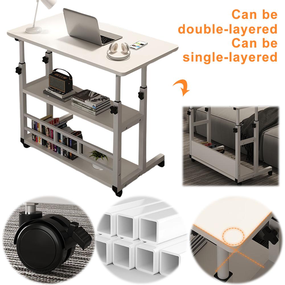Folding Adjustable Table Multifunctional Bedside Laptop Desk with Rolling Wheels Mobile Laptop Standing Desk Multi-Layer Storage