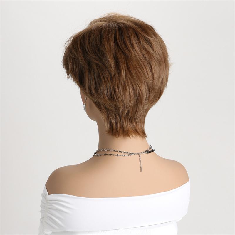 Peruci Sintetice pentru Femei Perucă Naturală Scurtă Ondulată cu Breton Peruci Maro Amestec Blond pentru Zi de Zi Costum Casual Păr Fals pentru Doamne