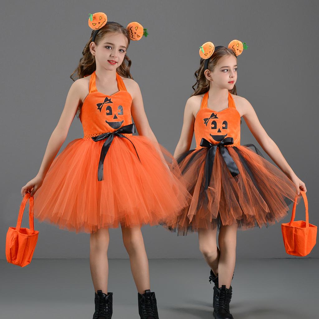 Girls Halloween Cosplay Costume Carnival Fancy Girl Performance Pumpkin Party Dress