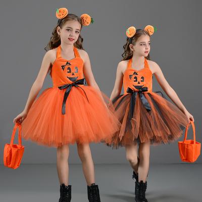 Girls Halloween Cosplay Costume Carnival Fancy Girl Vampire Pumpkin Party Dress