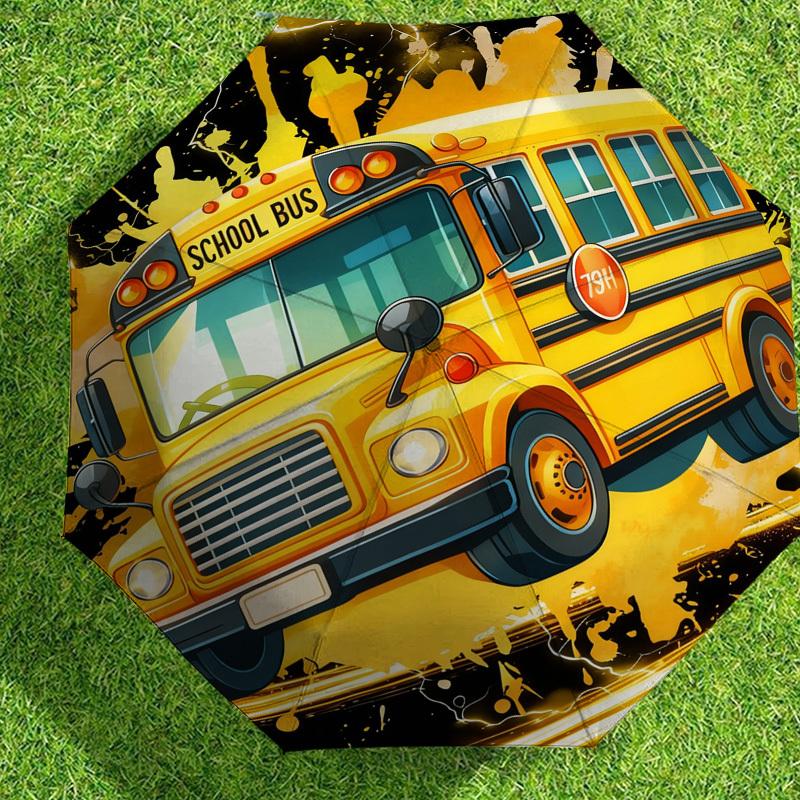 1pc School Bus Lightning Pattern Umbrella Design Automatic Opening and Closing Umbrella, High-quality Travel Umbrella,  C1128188
