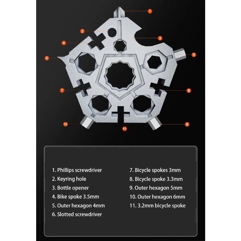 23 In 1 Pentagon Multi-function Snowflake Inner Six Angle Wrench Tool Outdoor EDC Screwdriver Bicycle Combination Tool 58*58mm