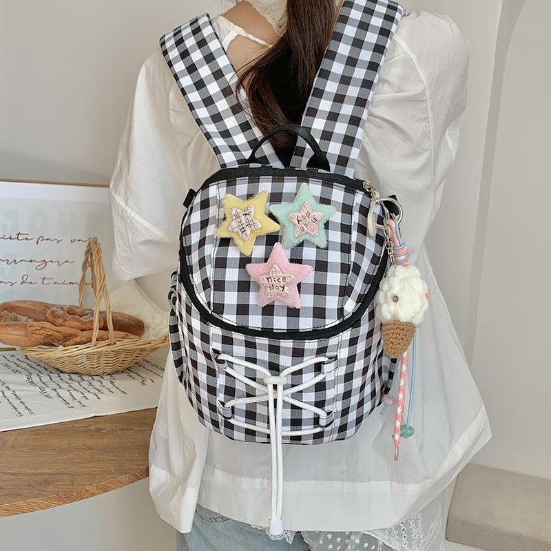 Women's Plaid Mini Backpack Junior High School Student Schoolbag Lightweight Backpack