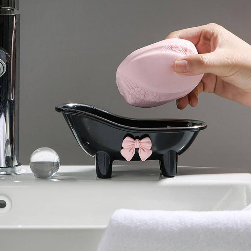 Schattige Plastic Badkamer Zeepbakje Strik Ontwerp Zeepbakje Met Creatieve Afwatering Badkamer Accessoires Schaal