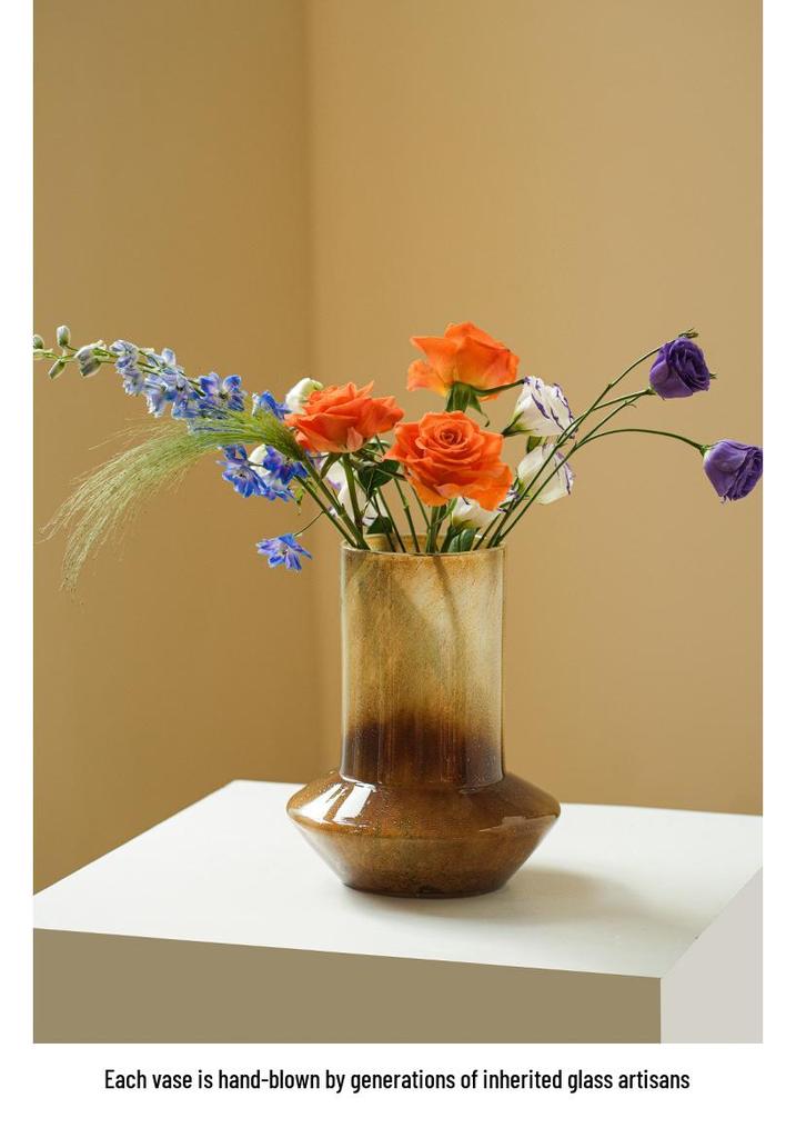 Latte Gradient Handmade Vintage Flower Vase for Light Luxury Living Room Decor