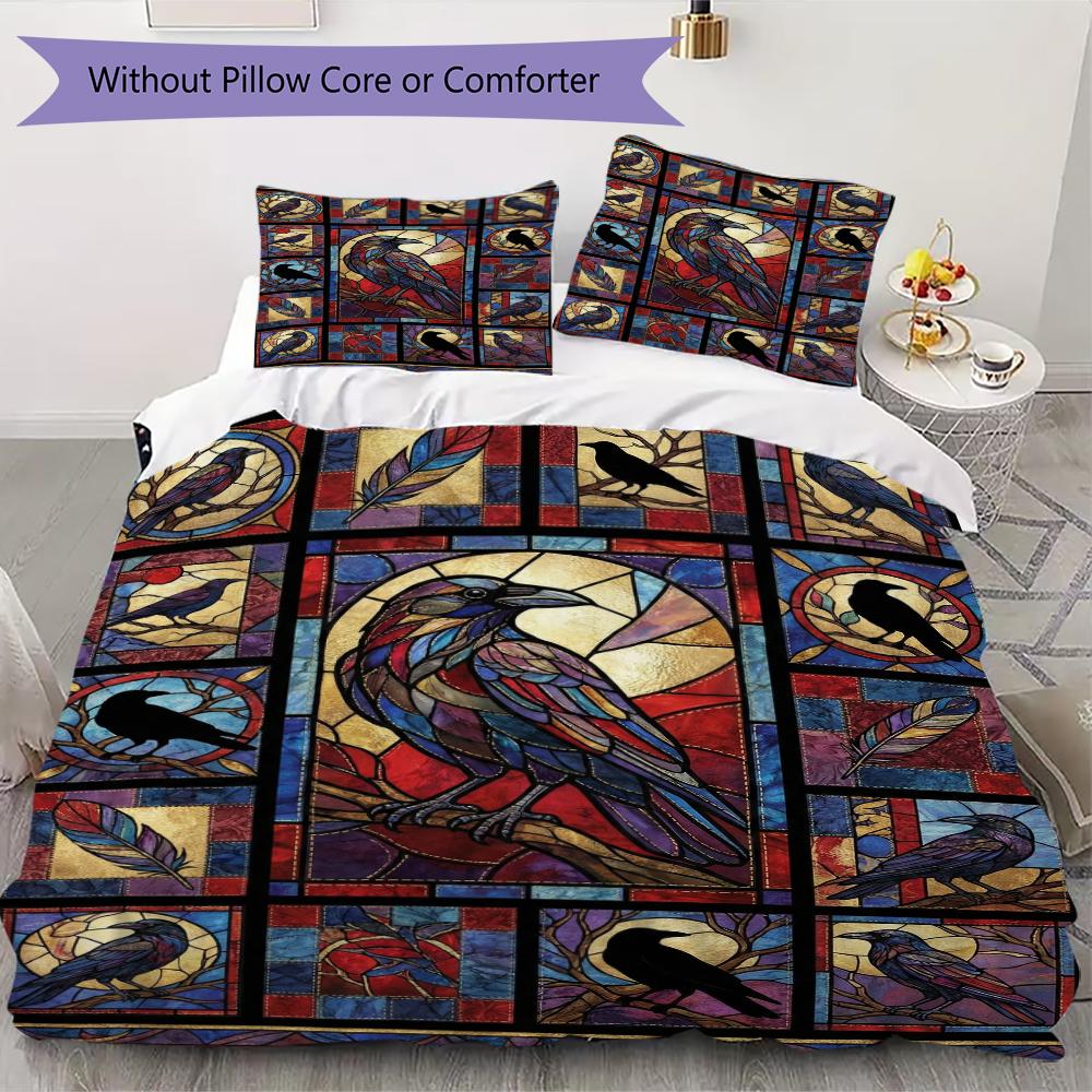 Crow Pattern Bedding uilt Set uilt Cover Pillowcase Home Decoration Birthday Gift (1 * duvet cover + 2 * pillowcase without core)48