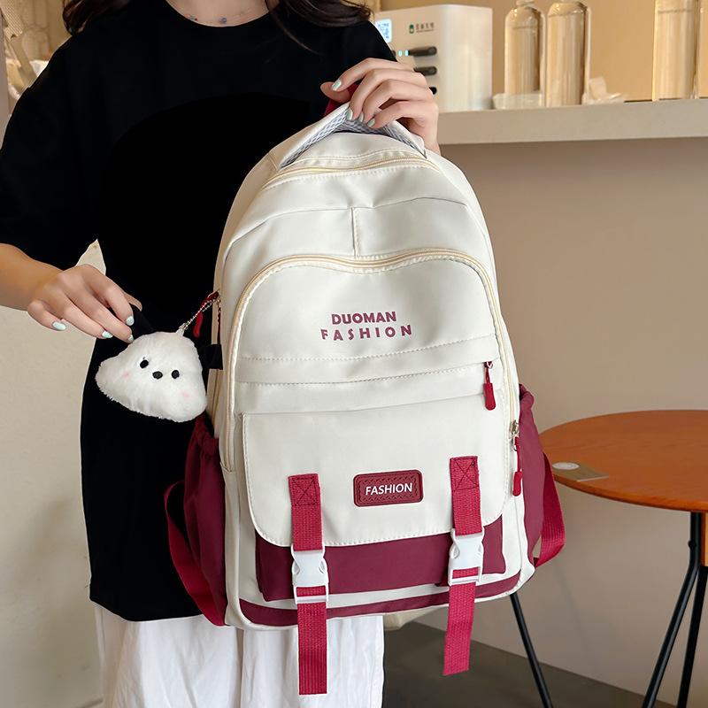 Color-blocking Schoolbag for Female Middle School Students, Large-capacity, Simple and Lightweight Backpack for Campus Students