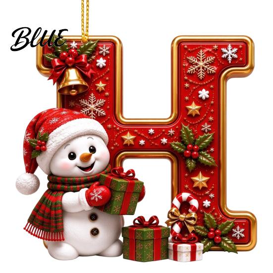 Weihnachtsdekoration für den Innenbereich Niedlicher Schneemann Buchstabe Weihnachtsbaumschmuck 2D Flach Personalisiert A-Z Alphabet Weihnachten Feier Zubehör Acryl Hängender Anhänger