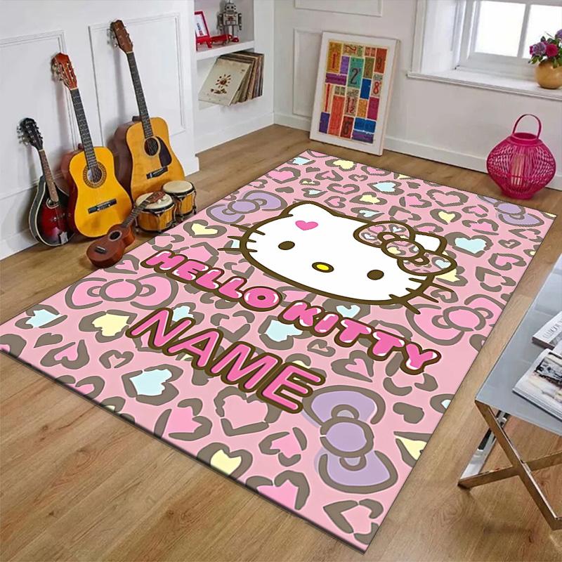 Custom HelloKitty Mat Personalized Name, Polyester Washable Indoor Entryway Rug, Gift for Christmas, Easter, Thanksgiving Day