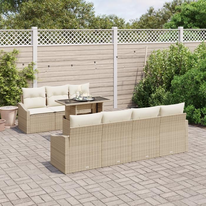 VidaXL Ensemble de canapé de jardin 8 pièces avec coussins beige en poly rotin 3357684