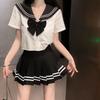 Navy Slimming Academy Style JK Shirt & Pleated Skirt Set