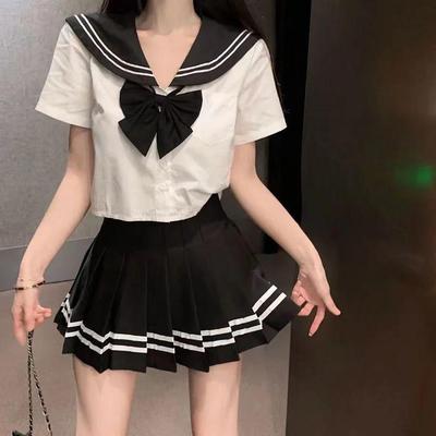 Navy Slimming Academy Style JK Shirt & Pleated Skirt Set