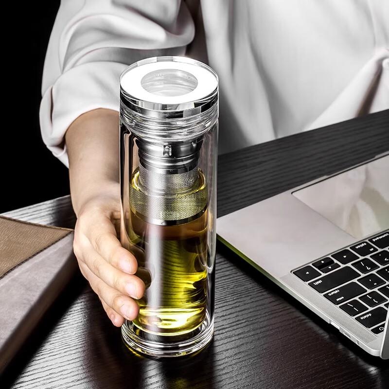 Portable Double-Wall Glass Tea Infuser Bottle with Crystal Lid