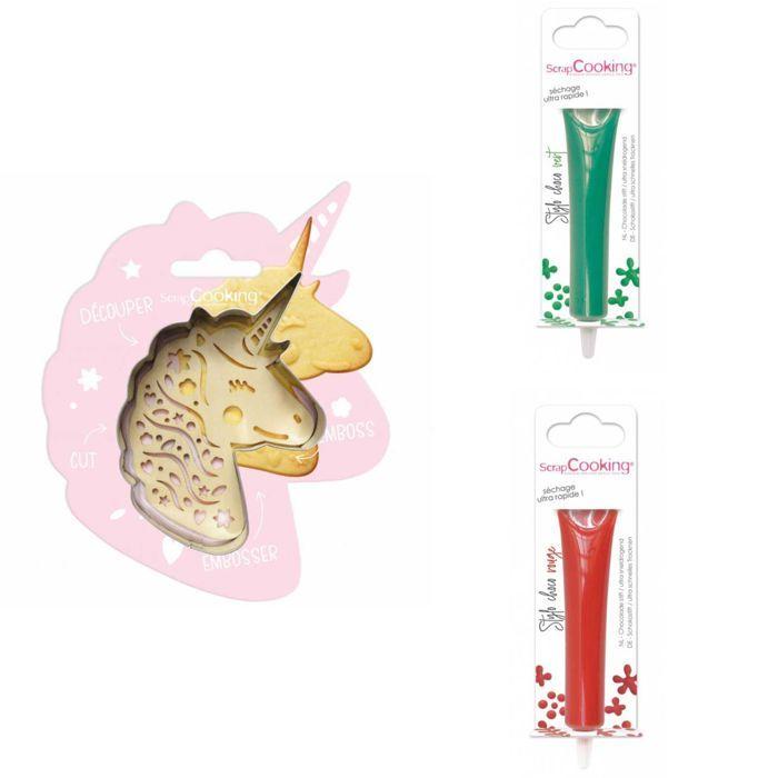Unicorn Embossed Cookie Kit + 2 Green and Red Chocolate Pens