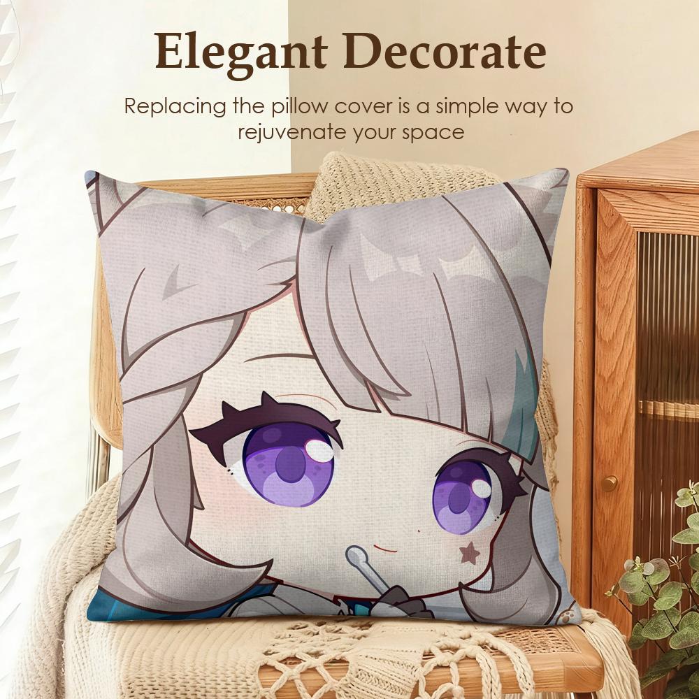 Lynette Cute Genshin Impact Cushion Cover Natural Linen Organic Fabric Double-Sided Printing Sofa Home Decor Gift Pillow Case