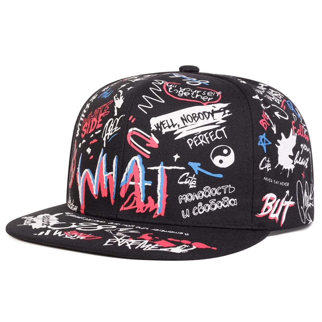 Unisex WHAT Graffiti Print Hip-Hop Hüte Mode Frühling Herbst Outdoor Verstellbare Lässige Baseballkappen Sonnenschutzhut
