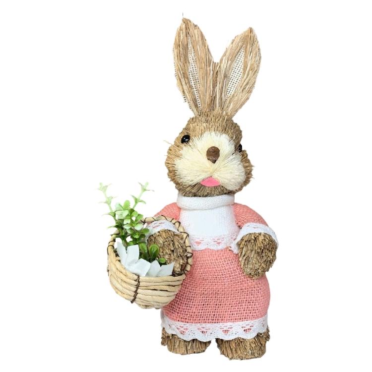 Seasonal Grass Handwoven Easter Rabbit Figure Delicate Handmade Craft Ornament For Holiday Table Centerpieces