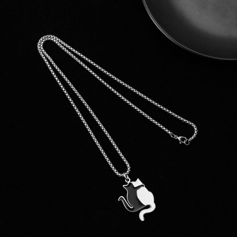 Hugging Cat Pendant Necklace Stainless Steel Pet Cat Choker Necklaces for Women Men Couple Lover Jewelry Valentines Day