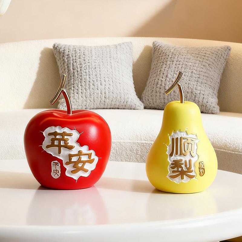 Creative Apple and Pear Ornaments with Chinese Fonts for Home Living Room Decoration Fruit Ornaments Housewarming Gift