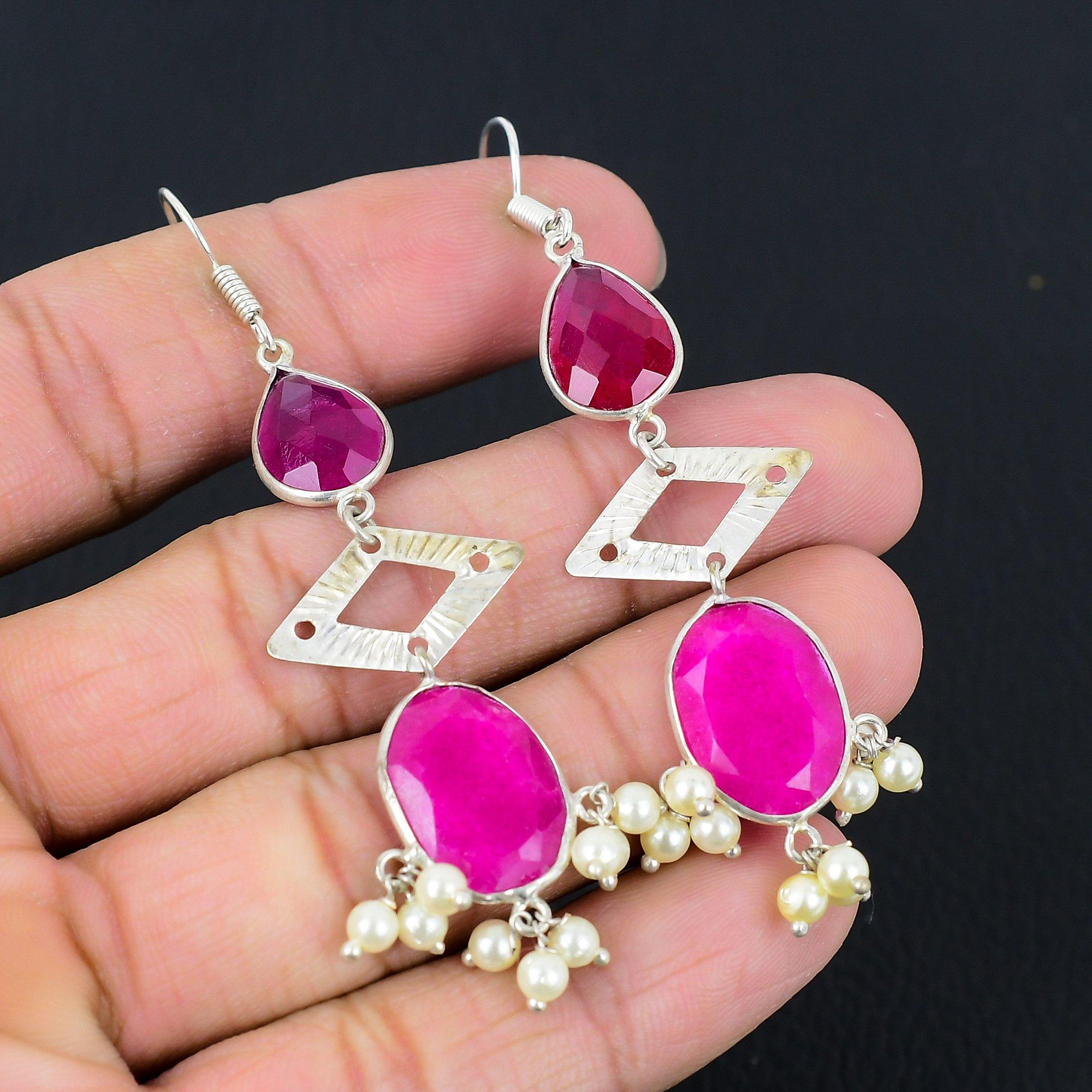 

День Дочери Сделка Натуральный Кашмирский Рубин 925 Стерлинговое Серебро Подвески Уникальные Серьги