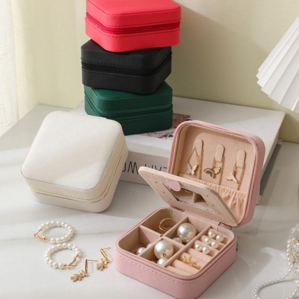 Waterproof Portable Jewelry Box Square Zippered Closure Jewelry Storage Box with Mirror Jewelry Display Box Travel